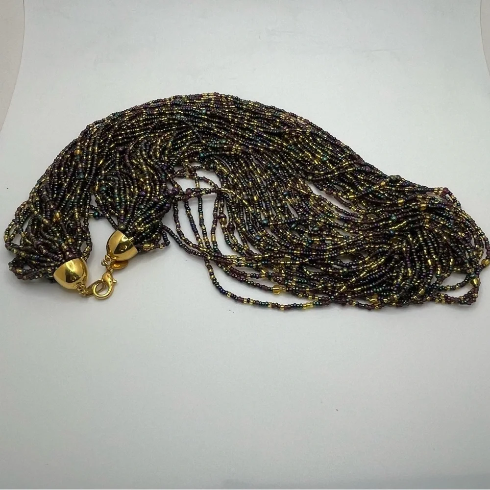 Joan Rivers Multi Strand Iridescent Seed Bead Necklace w Complimentary Earrings - Picture 7 of 13